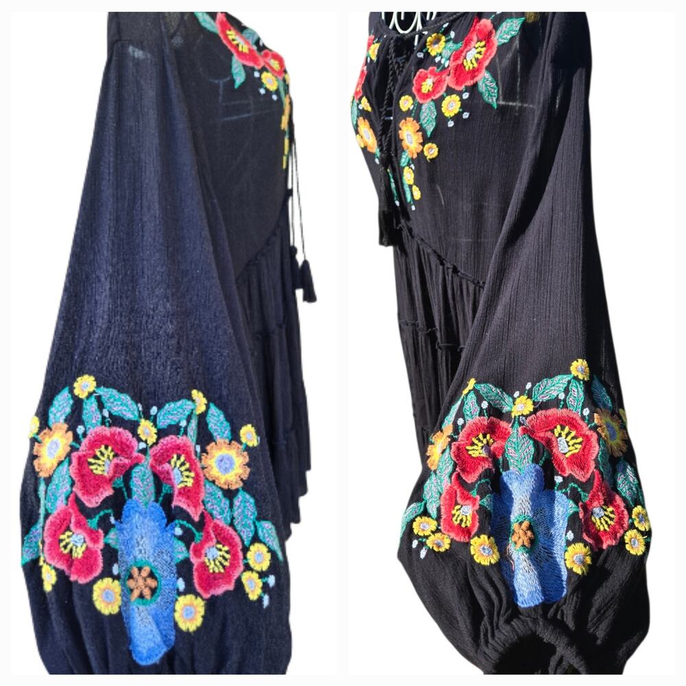 Free People Spell On You Black Embroidered Dress Small Petite - Picture 6 of 8